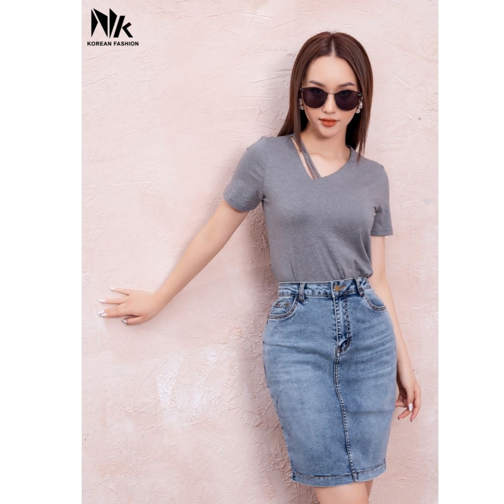 Áo Thun Nữ NK Fashion Thiết Kế Cổ Áo 2 Dây Cách Điệu, Chất Liệu Thun Cotton Mềm Mại, Năng Động Trẻ Trung NKAT2201004