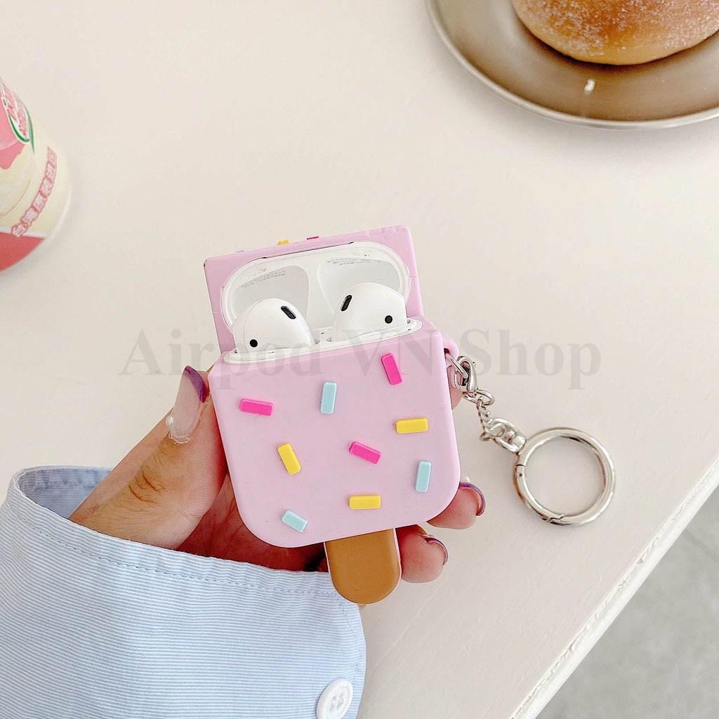 Bao Case Ốp dành cho airpod 1 và 2 và airpod pro que kem kute silicon 3D cao cấp