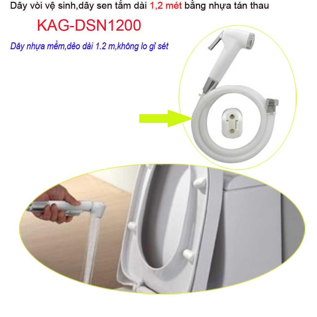 Dây sen cao cấp, dây vòi tắm hoa sen 1.2m, dây vòi xịt vệ sinh bằng nhựa KAG-DSN1200