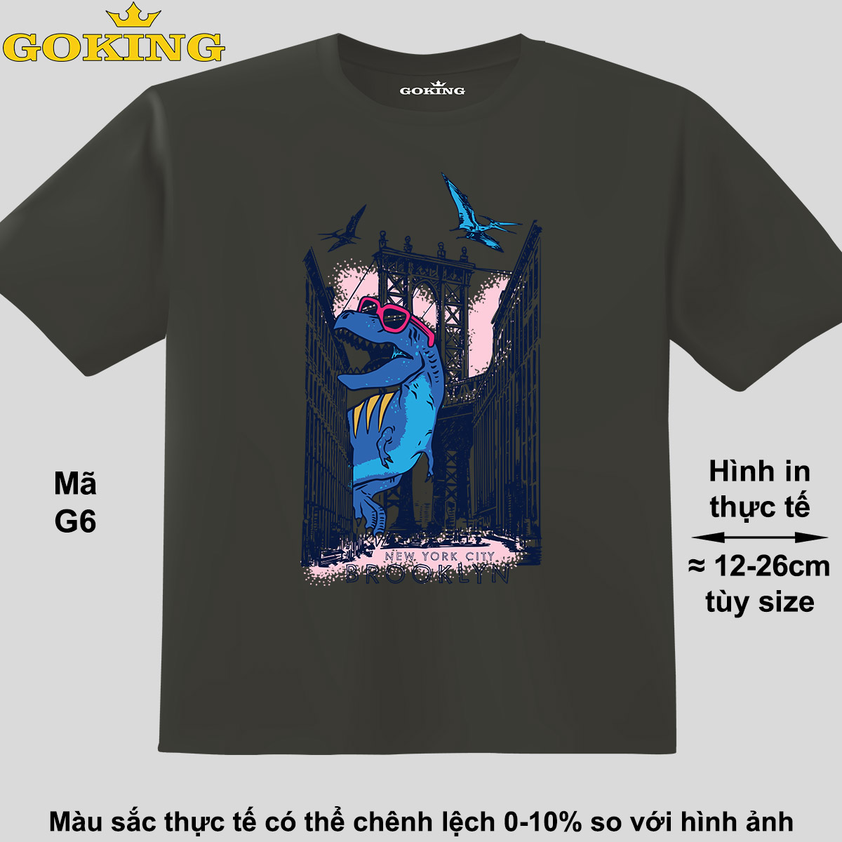 Khủng Long, Mã G6. Áo Thun Hàng Hiệu Goking, Form Unisex Cho Nam Nữ, Trẻ Em, Bé Trai Gái. Áo Phông In Đẹp, Quà Tặng Cao Cấp Cho Gia Đình, Cặp Đôi, Doanh Nghiệp, Hội Nhóm - Xám Đậm, Thun Lạnh - Xs