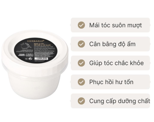 Kem ủ tóc vỏ bưởi bồ kết Herbario 200ml ủ tóc mềm mượt, giảm khô xơ chẻ ngọn phục hồi tóc hư tổn