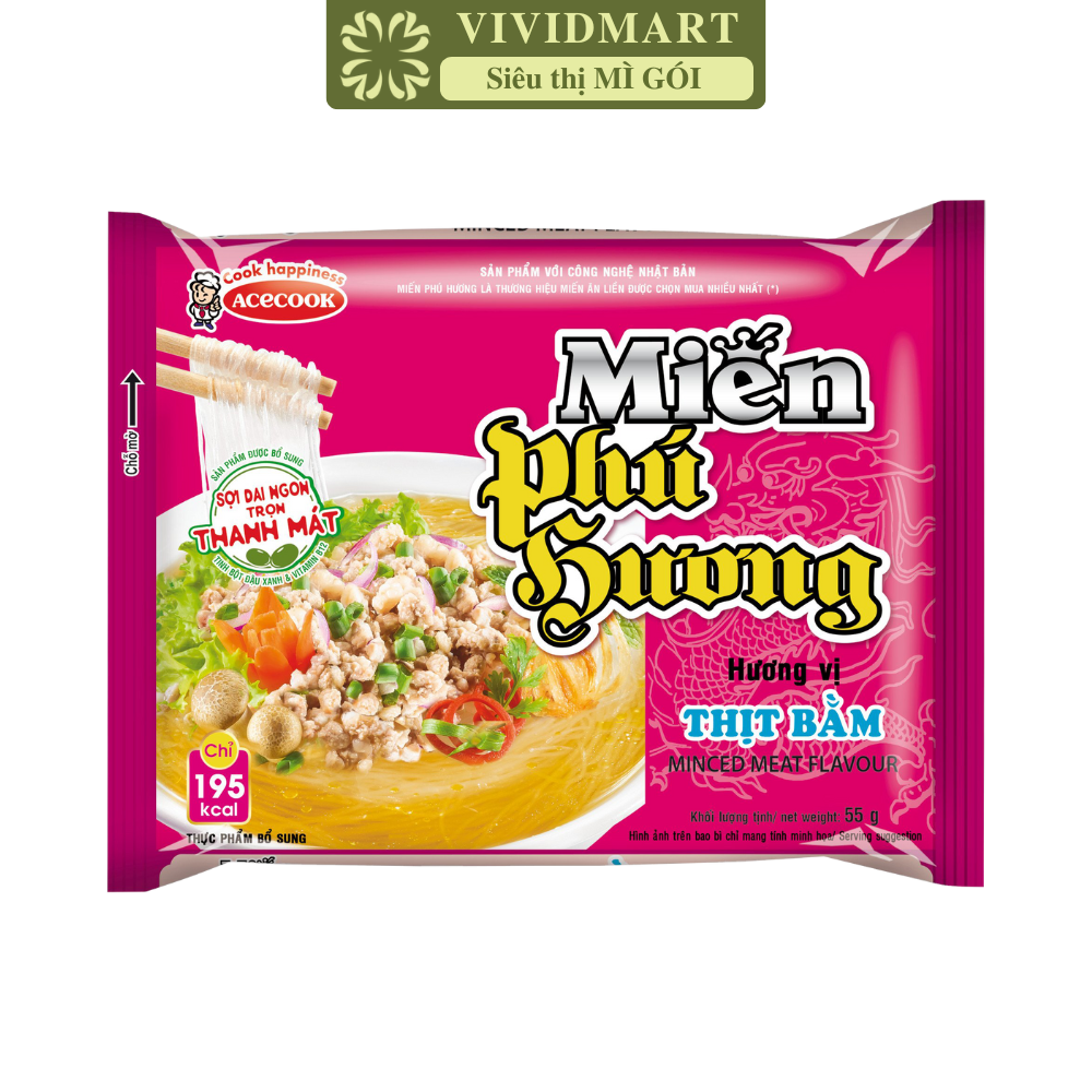 ACECOOK - Miến Phú Hương hương vị Thịt Bằm, Miến Phú Hương Thịt Bằm, Miến ăn liền Acecook (55g/gói)