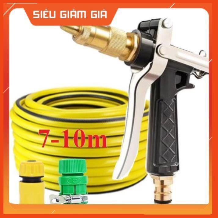 Bộ dây vòi xịt nước rửa xe, tưới cây . tăng áp 3 lần, loại 7m, 10m 206236 đầu đồng,cút,nối PE