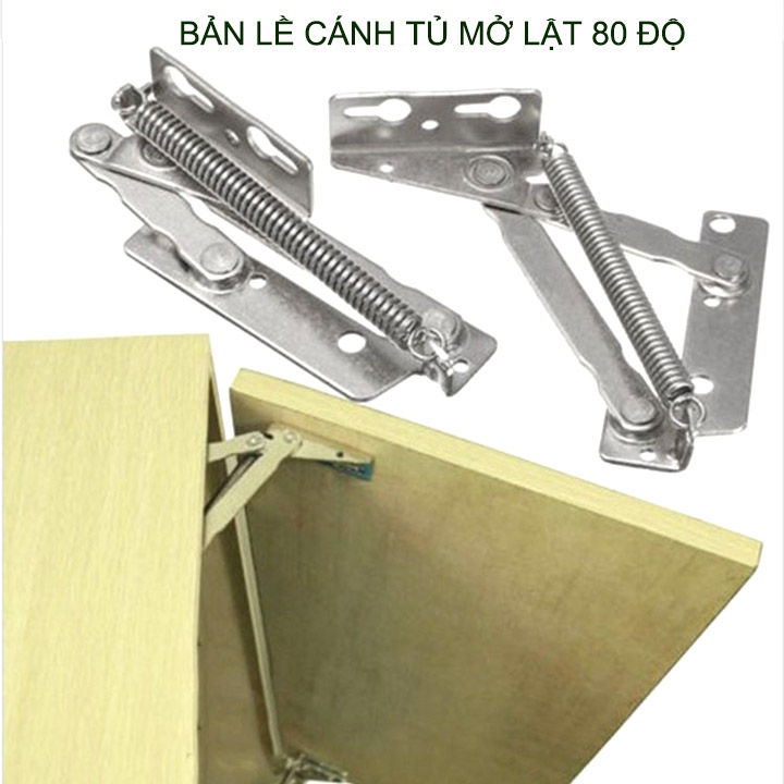Bộ 2 bản lề 80 độ, dùng cho tủ bếp, tủ để đồ với cánh mở lật, làm bằng thép mạ niken chống gỉ
