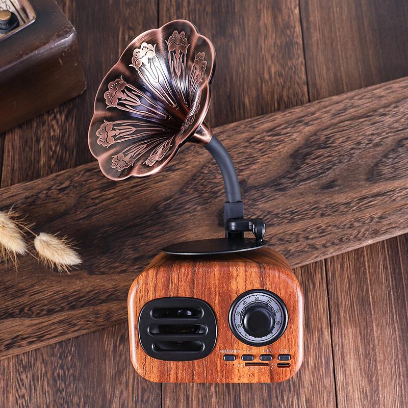 Loa Bluetooth Retro Wood Hộp di động Di động không dây loa mini ngoài trời cho hệ thống âm thanh tf fm radio music mp3 loa siêu trầm Color: Pink