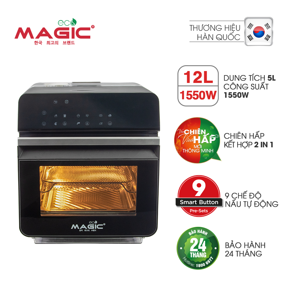 Nồi chiên không dầu kết hợp hấp Magic Eco S12 12L - Hàng chính hãng