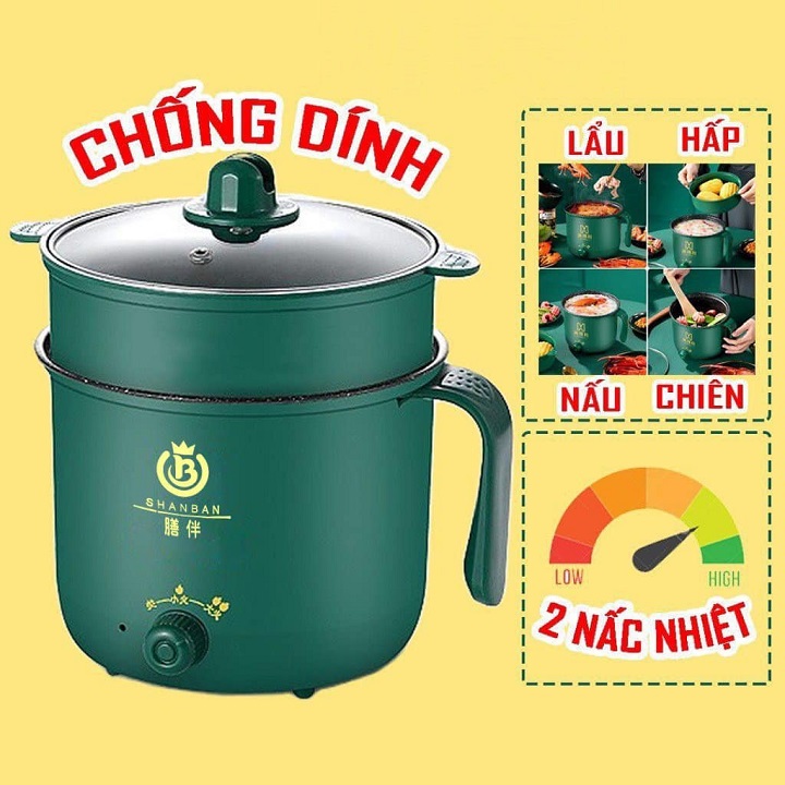 Nồi Lẩu Mini Shanban Vân Đá Chống Dính, Ca Nấu Mì 3 Lớp Cách Nhiệt