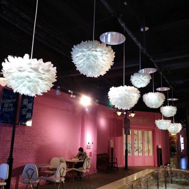 Đèn thả lông trắng, đèn thả trần, đèn trang trí, đèn trần, đèn tô điểm bar, đèn decor DT