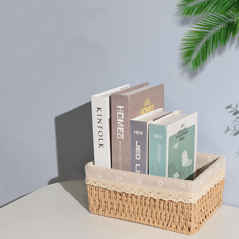 Giỏ Cói, Rổ Cói Vintage Có Vải Lót Hình Chữ Nhật  - Phù Hợp Để Phòng Khách, Đựng Đồ Trang Tri Bàn Làm Việc Gọn Gàng Xinh Xắn