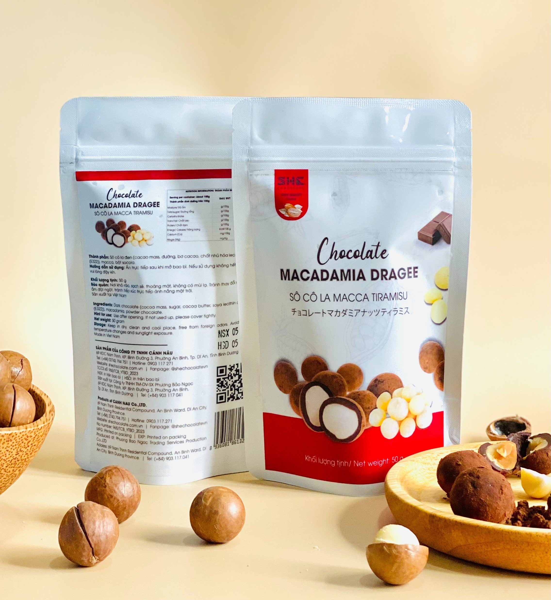 Socola Macca Tiramisu - Túi 50g - SHE Chocolate - Tốt cho sức khỏe - Quà tặng người thân, dịp lễ, thích hợp ăn vặt