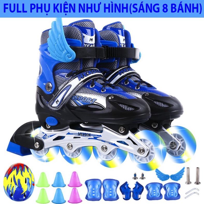 Giày Patin trẻ em Sport 2 lớp flash 8 bánh phát sáng,khung hợp kim, tặng FULL 20 món bảo hộ và phụ kiện