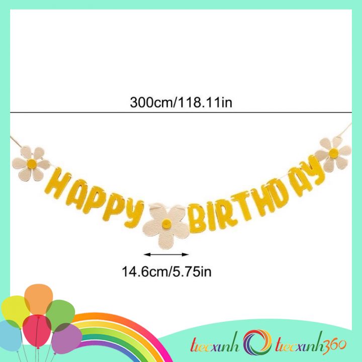Dây chữ Happy Birthday hoa cúc vải nỉ trang trí sinh nhật