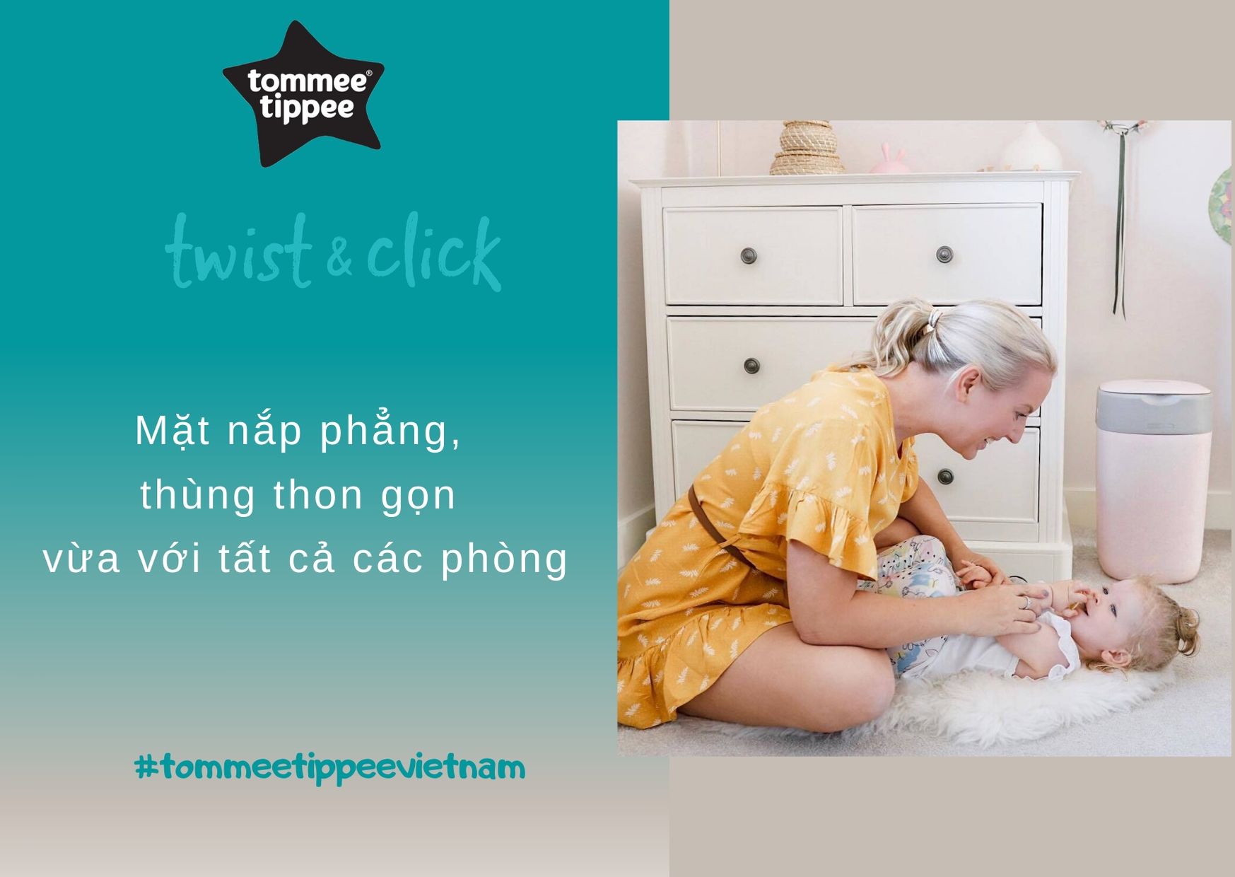 Thùng xử lý tã cho bé Tommee Tippee - Twist &amp; Click - Hồng