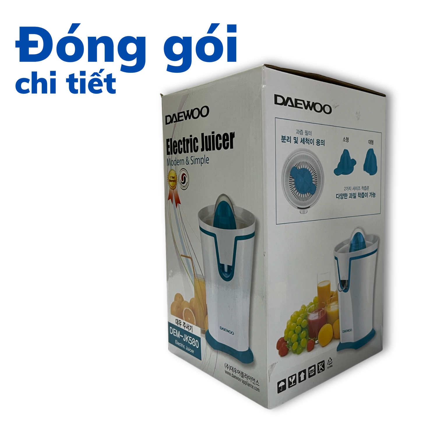 Máy Vắt Cam trực tiếp ra vòi Daewoo DEM-JK580 công suất 40W, dung tích 200ml - Hàng chính hãng