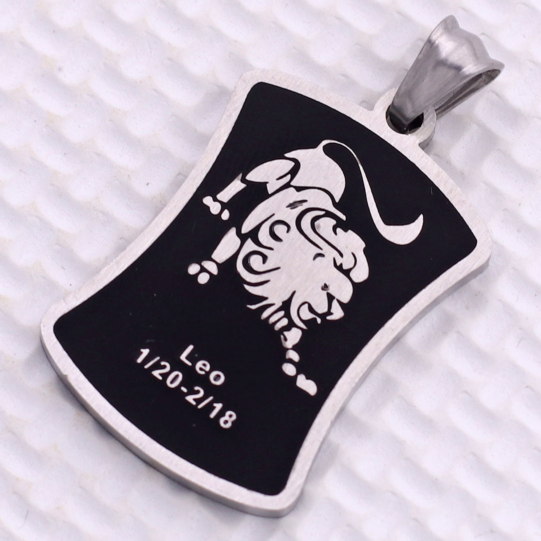 Mặt dây chuyền cung Hải Sư - Leo inox trắng kèm vòng cổ dây da đen + móc inox trắng, Cung hoàng đạo