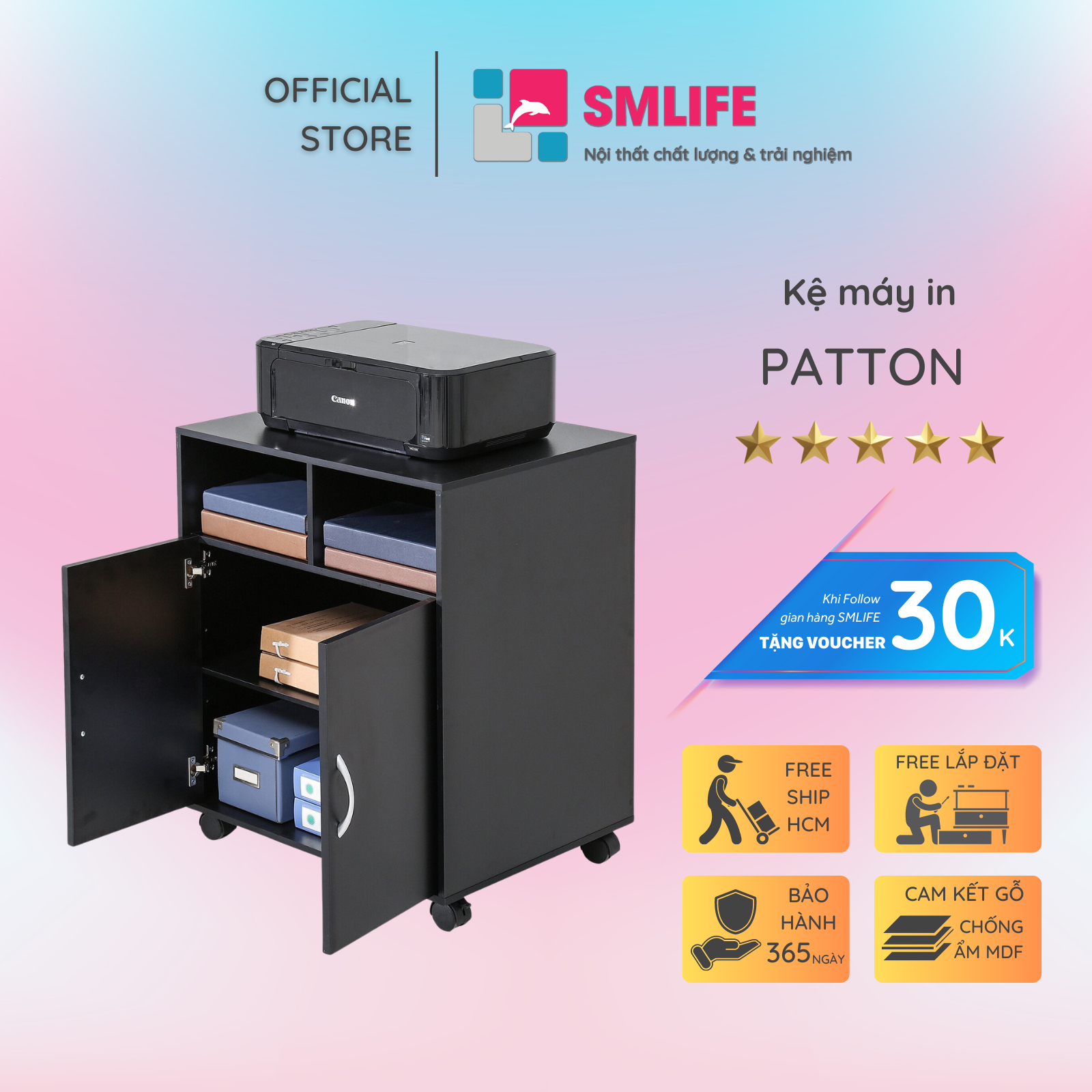 Tủ đựng tài liệu, tủ để hồ sơ, tủ để máy in gỗ hiện đại SMLIFE Patton | Gỗ MDF dày 17mm chống ẩm | D60xR45xC71cm