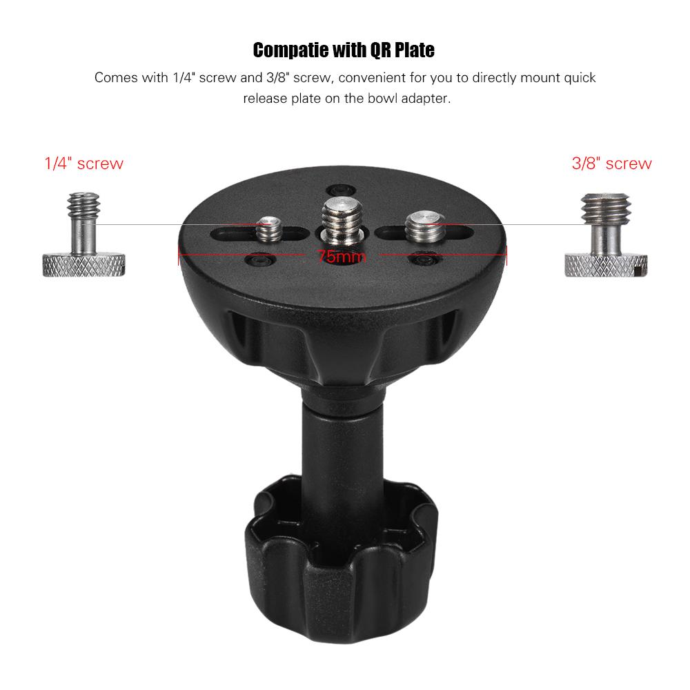 Bộ chuyển đổi 75mm Half Ball Flat qua Bowl với vít 1/4 "và 3/8" cho Máy ảnh DSLR