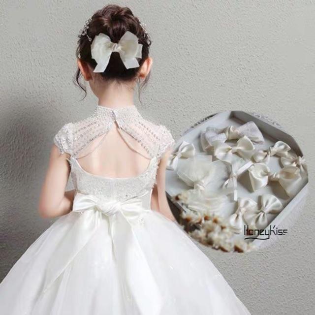 Kẹp nơ lụa satin phối voan đuôi ngắn