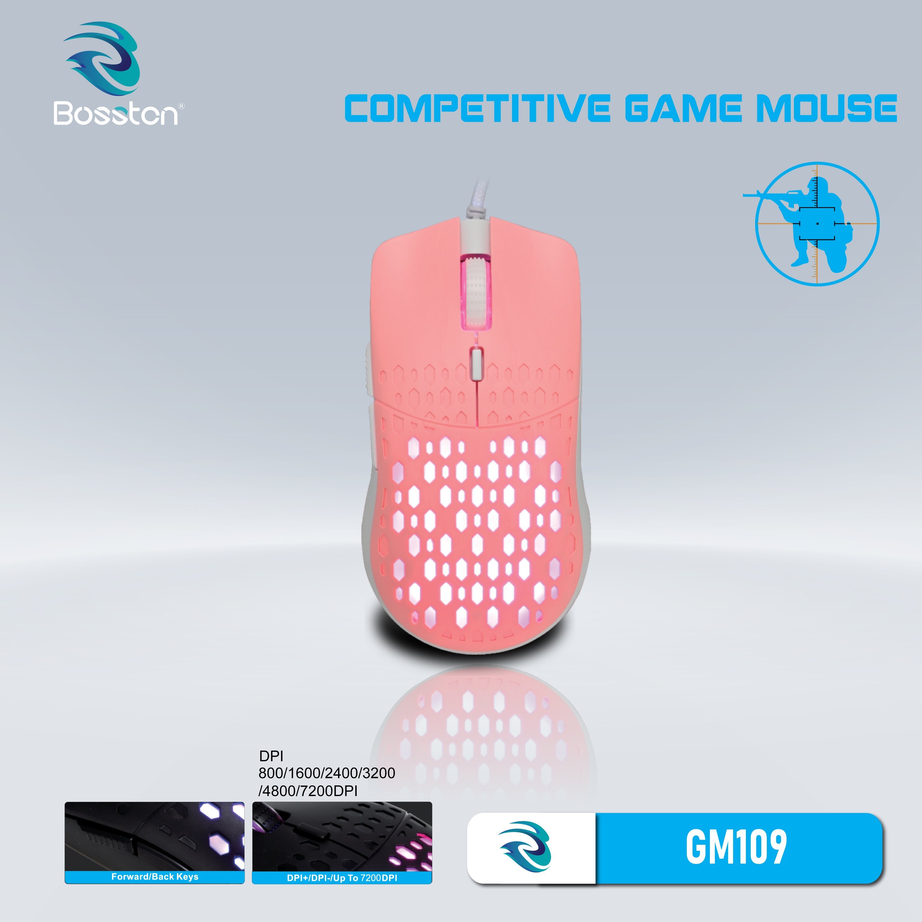 Chuột Bosston GM109 Gaming 7.200DPI Tặng kèm lót chuột - Hàng chính hãng