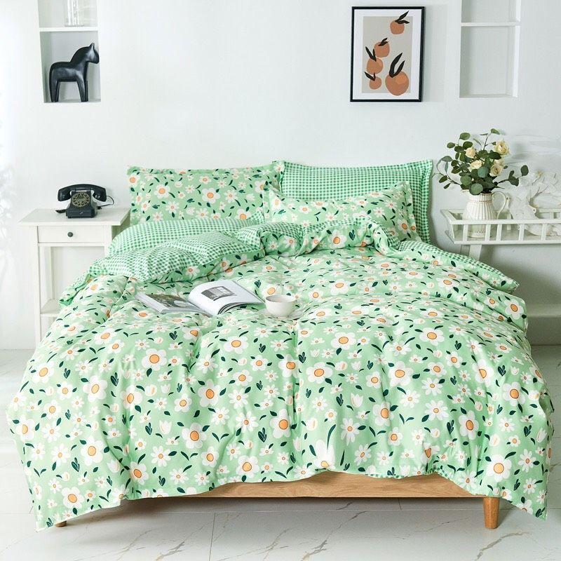Bộ chăn ga gối hoa xanh Cotton Poly cao cấp LEEBedding, chăn ga Hàn Quốc, miễn phí bo chun drap ga giường theo yêu cầu