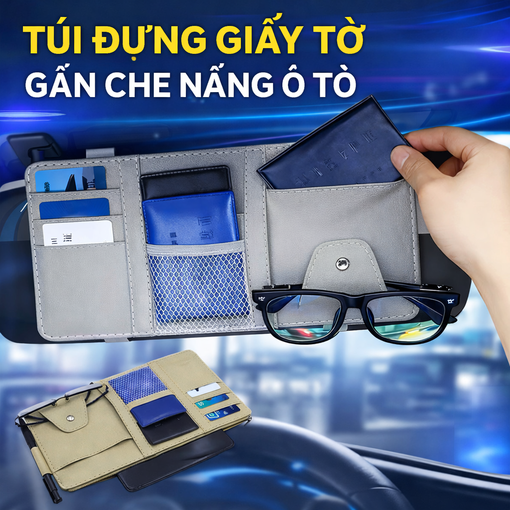 Bán Chạy! Túi Treo Che Nắng Ô Tô Đa Năng – Giữ Giấy Tờ, Kính Mắt Gọn Gàng, Sang Trọng Cao Cấp