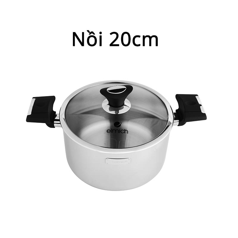 Bộ nồi chảo inox 3 lớp đáy liền cao cấp Elmich Trimax XP (Quánh 16, nồi 20, chảo 24cm)