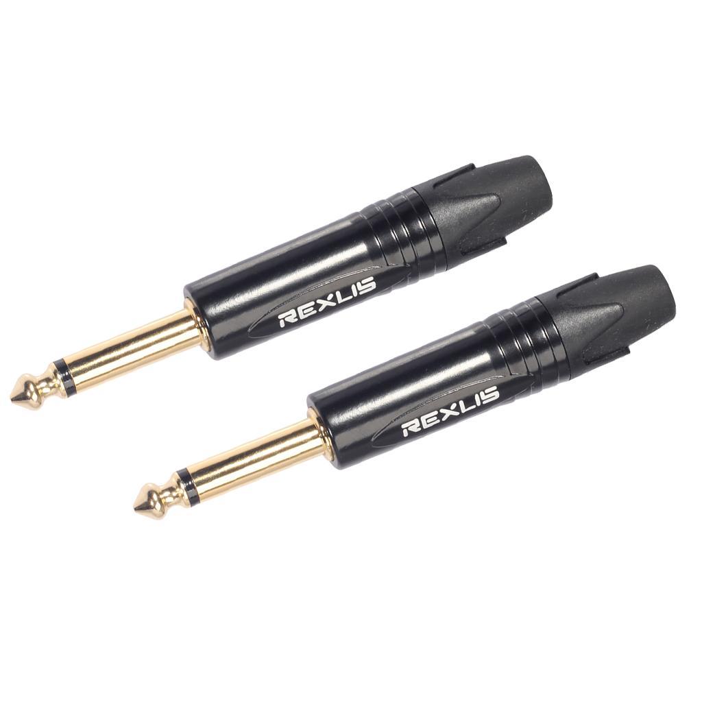 2X 6.35mm Stereo Jack Plug for DIY Audio Soldering for Microphone Guitar Black