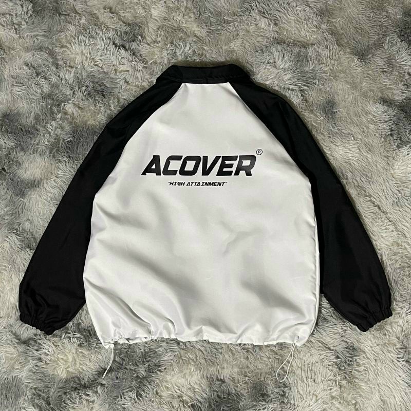 Áo khoác dù Nam nữ acover chữ S 2 lớp dày dặn full zip PHỐI TRẮNG ĐEN