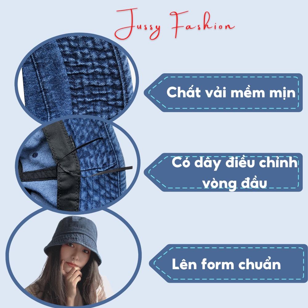 Mũ Bucket Jeans Denim Trơn Basic Jussy Fashion Kiểu Nón Tai Bèo Vành Cụp Nam Nữ Unisex Vải Jean Dày Dặn Form Đẹp