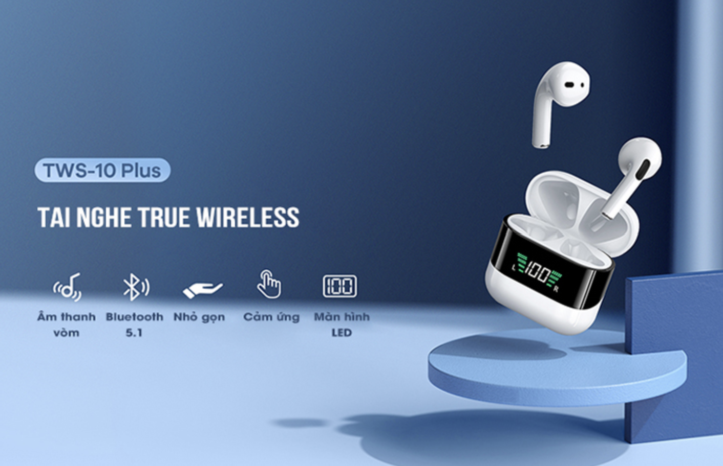 Tai nghe True Wireless Remax TWS-10 Plus Cao Cấp, Màn Hình LED, Thời Gian Nghe 8 Tiếng, Bluetooth 5.0, Âm Thanh Vòm - Hàng Chính Hãng