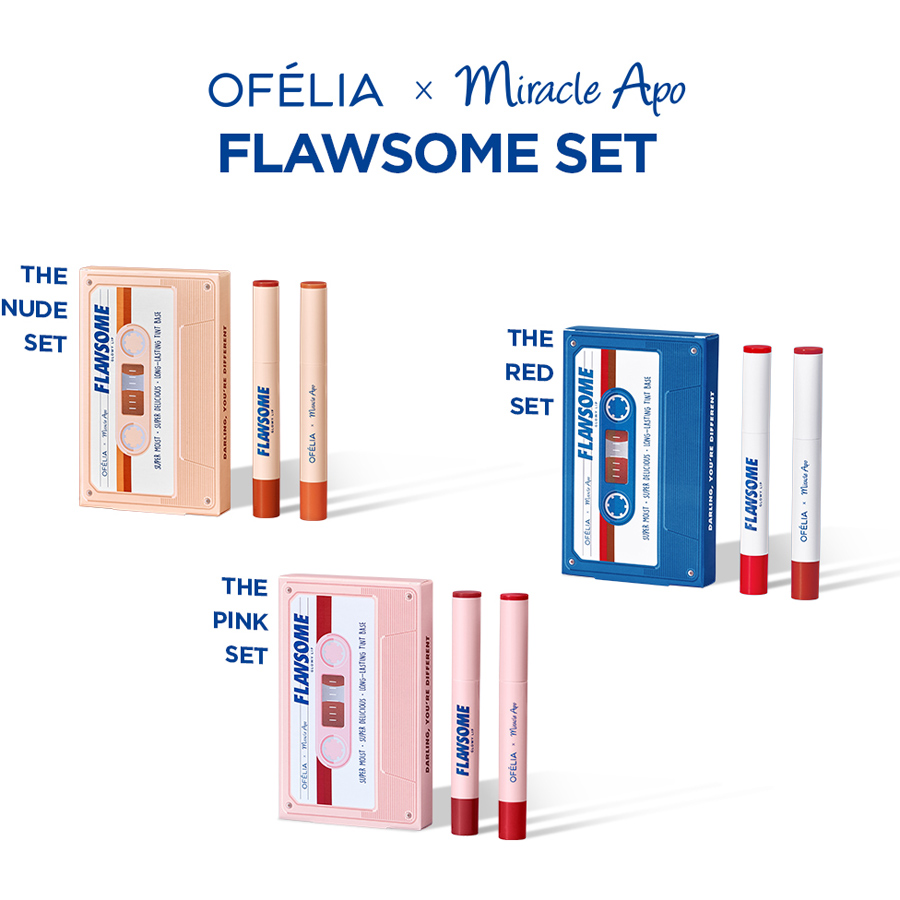 Set Son Ofélia x Miracle Apo Flawsome Glow Lip (2 x 2g) + Tặng Túi Trang điểm Flawsome's Retro Cassette