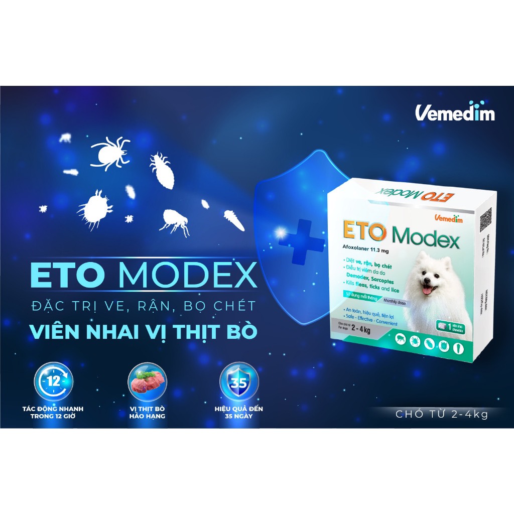 Eto Modex - Viên nhai vị thịt bò phòng ve rận