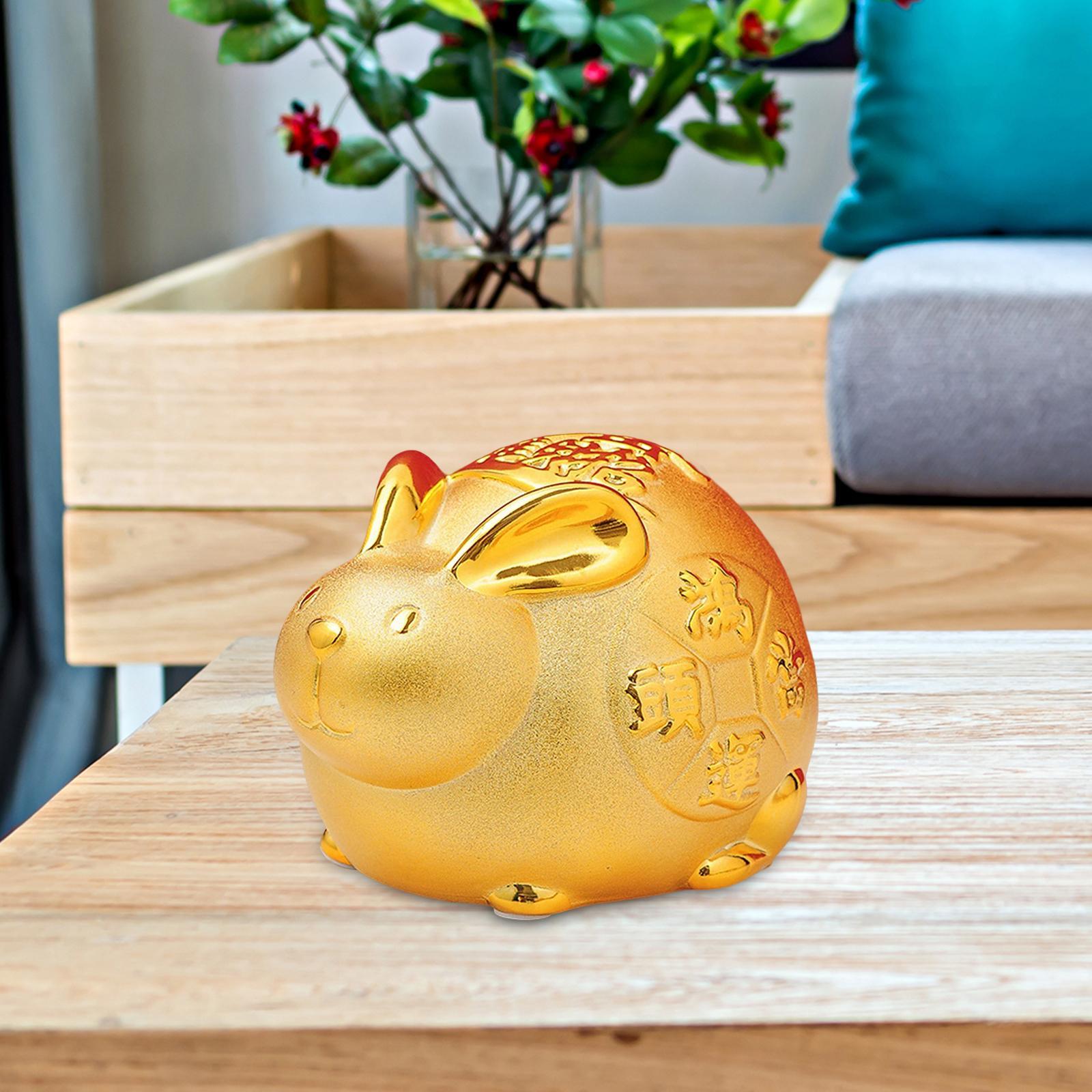 Lucky Rabbit Money Bank Bunny Figurines Statue Storage Case Desktop Display Money Saving Pot Jar for Presents Office Home Decor Business