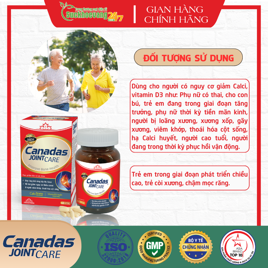 Viên uống bổ sung canxi Canadas Joint Care giảm tình trạng còi xương, loãng xương, giảm nguy cơ thiếu canxi ở người viêm khớp, thoái hóa cột sống - Hộp 60 viên