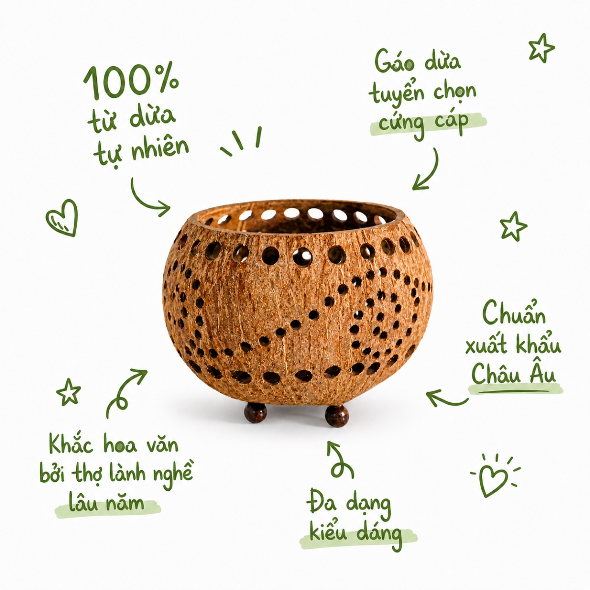 Đèn Nến Gáo Dừa ANKAN Họa Tiết Xoắn Ốc Tealight Decor Handmade Vintage – Trang Trí Spa, Cafe, Thư Giãn