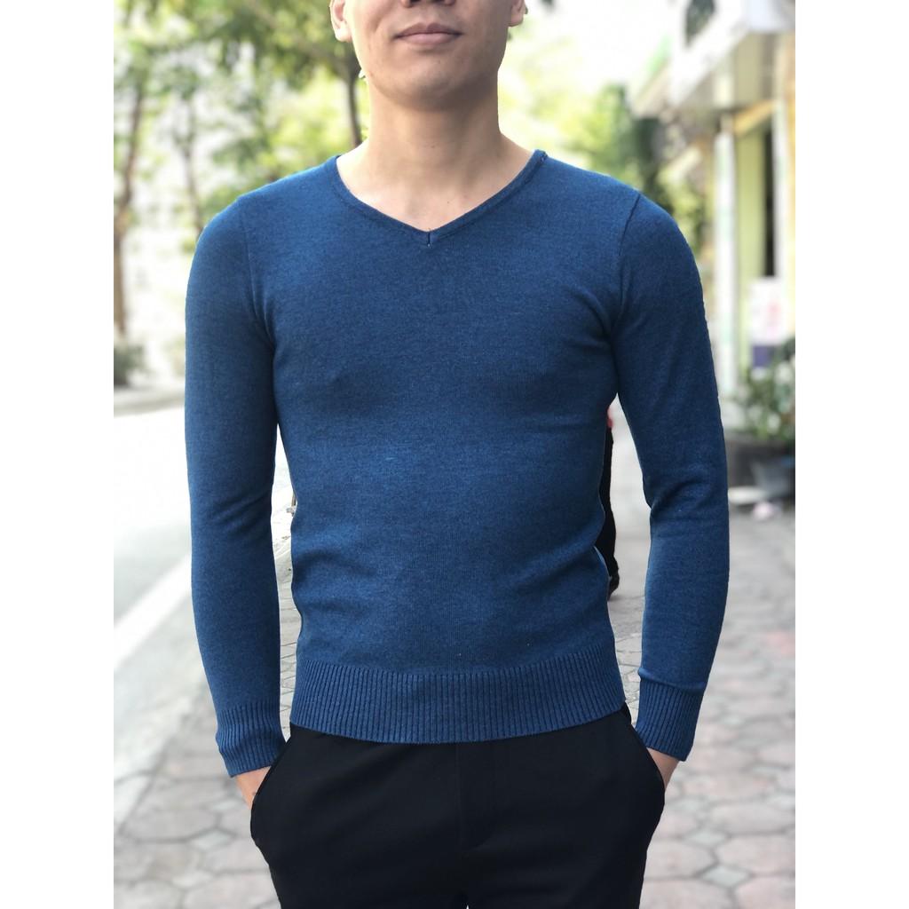 Áo len nam cổ tim sợi pha cotton - xuongaolen.com