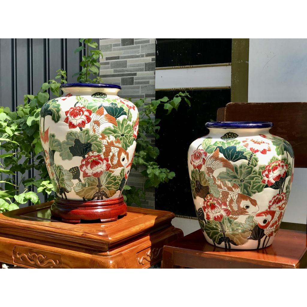 Bình hoa sen cá đại gốm sứ Nam bộ,Chóe trang trí cấm hoa decor nhà cửa,quà tặng,trưng hoa ngày lễ,tiệc tùng,để bàn thờ