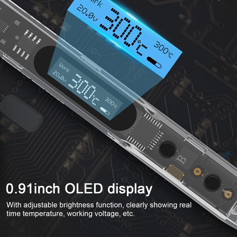 Intelligent Electric Soldering Iron Portable Soldering Pen 0.91inch OLED Display PC Housing High Precise Temperature Control with 0-450℃ Temperature Adjustment Function
