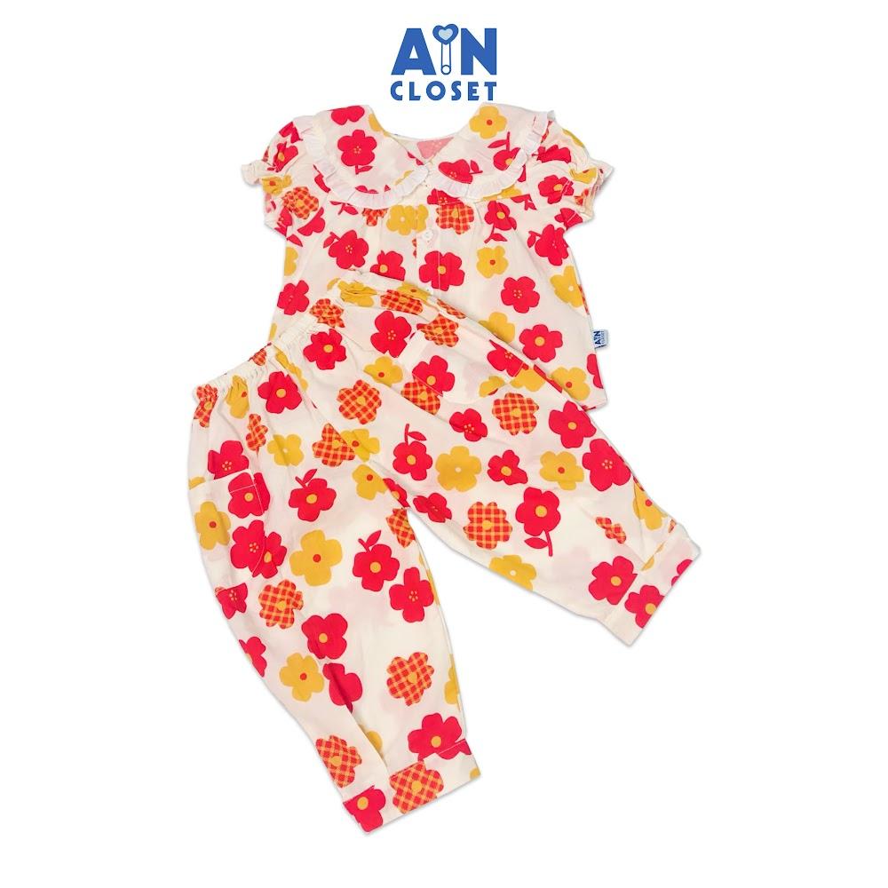 Bộ quần dài áo tay ngắn bé gái họa tiết Hoa Cosmos đỏ vàng cotton - AICDBGUBEEAS - AIN Closet