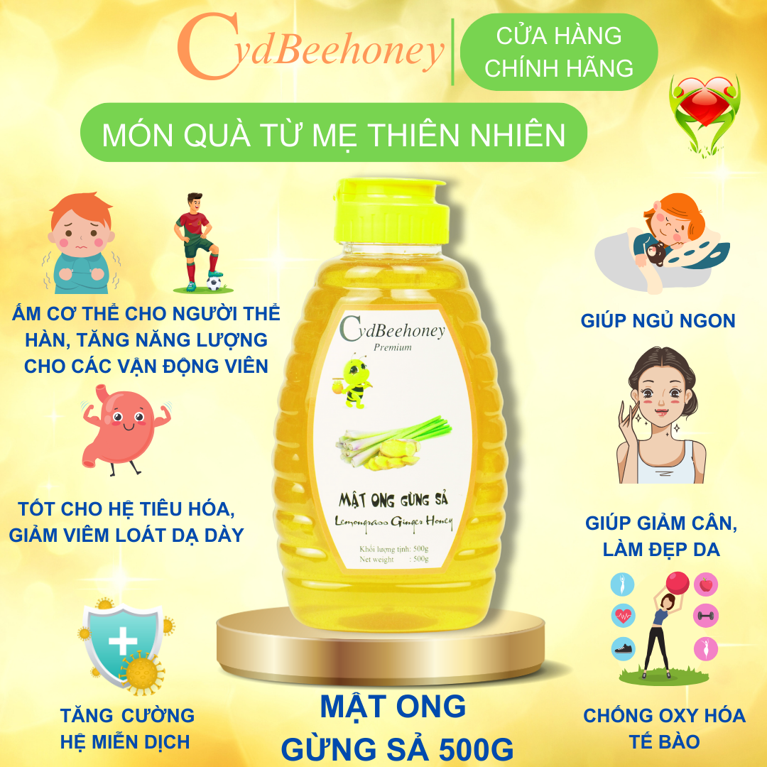 Mật ong Gừng Sả Nguyên Chất, Tăng Đề Kháng, Phục Hồi Sức Khỏe, Đẹp Da Cho Người Già, Trẻ Em, Nam, Nữ CVDBEEHONEY 500g