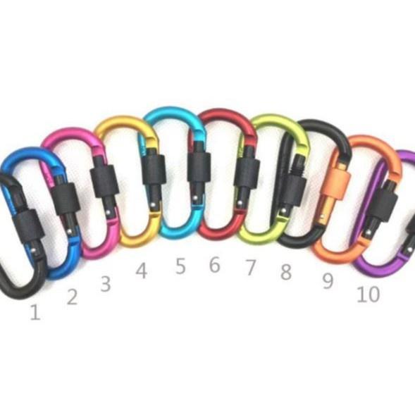 Móc Đa Năng Móc Khóa Nhôm Đi Phượt Carabiner Chữ D Có Khóa Xoay Đen Số 10