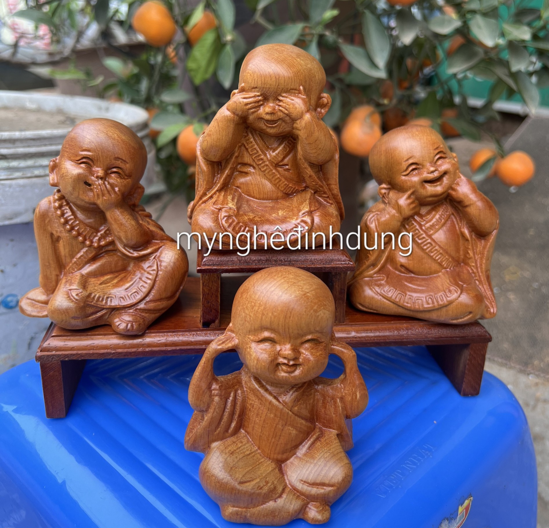 Bộ tượng tứ  không bằng gỗ bách xanh thơm nức kt cao 13×10×7cm