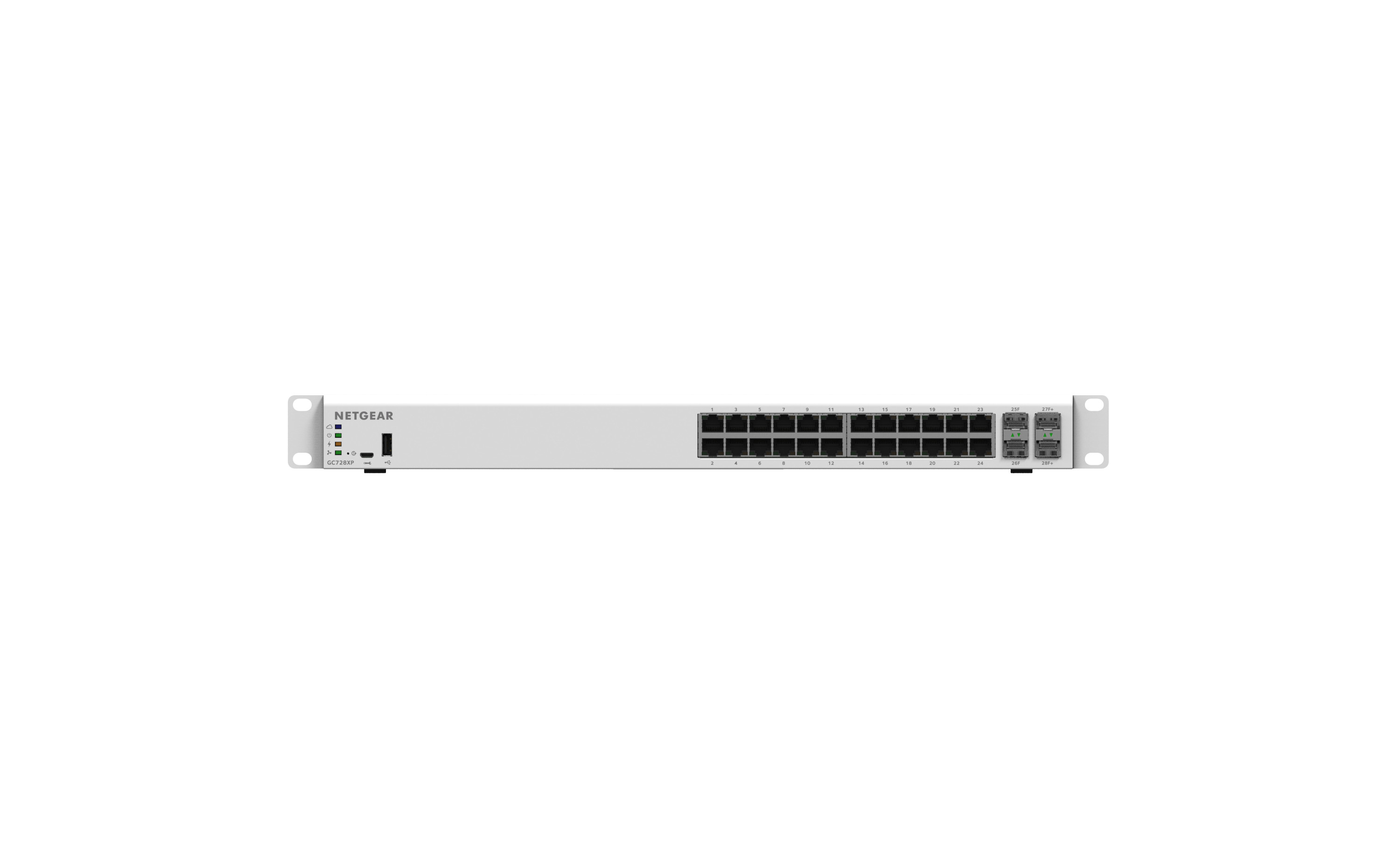 Bộ Chia Mạng Để Bàn/Gắn Rack 24 Cổng 10/100/1000M PoE+ Với 2 Cổng Quang 1G SFP Và 2 Cổng Quang 10G SFP+ Quản Trị Qua Cloud Insight Managed Gigabit Ethernet Smart Cloud Switch Netgear GC728XP- Hàng Chính Hãng