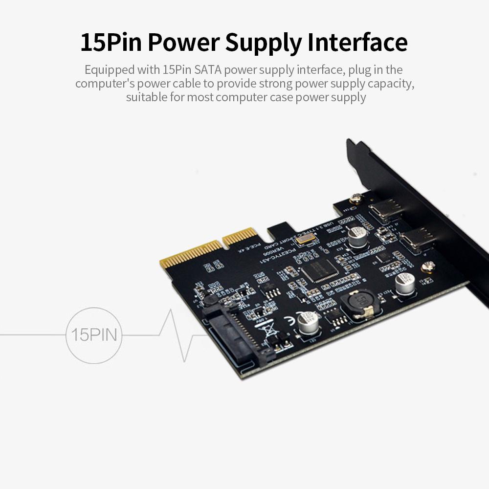 Thẻ mở rộng USB3.1 PCI-E 4X sang Dual Type-C chuyển đổi băng thông 10Gbps Hỗ trợ cắm nóng