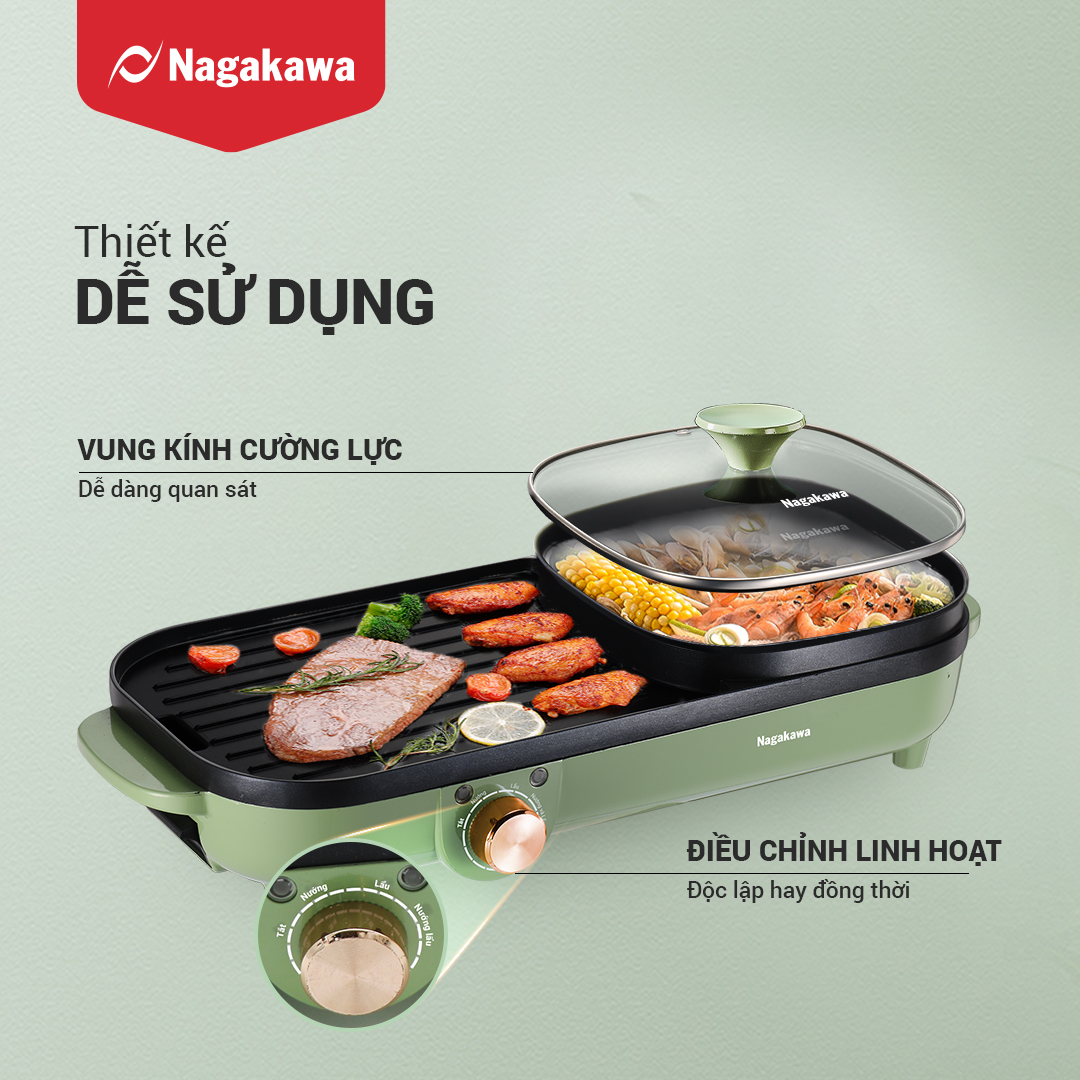 Bếp lẩu nướng điện đa năng Nagakawa NAG3104 (1500W) - Hàng chính hãng