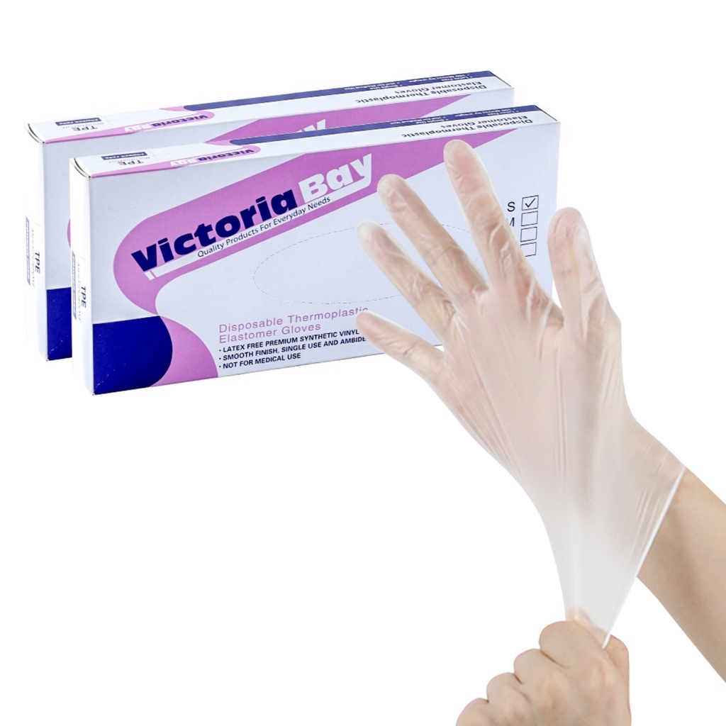 Hộp 100 Găng tay cao su VictoriaBay làm bếp vệ sinh siêu dai chất liệu TPE không mùi
