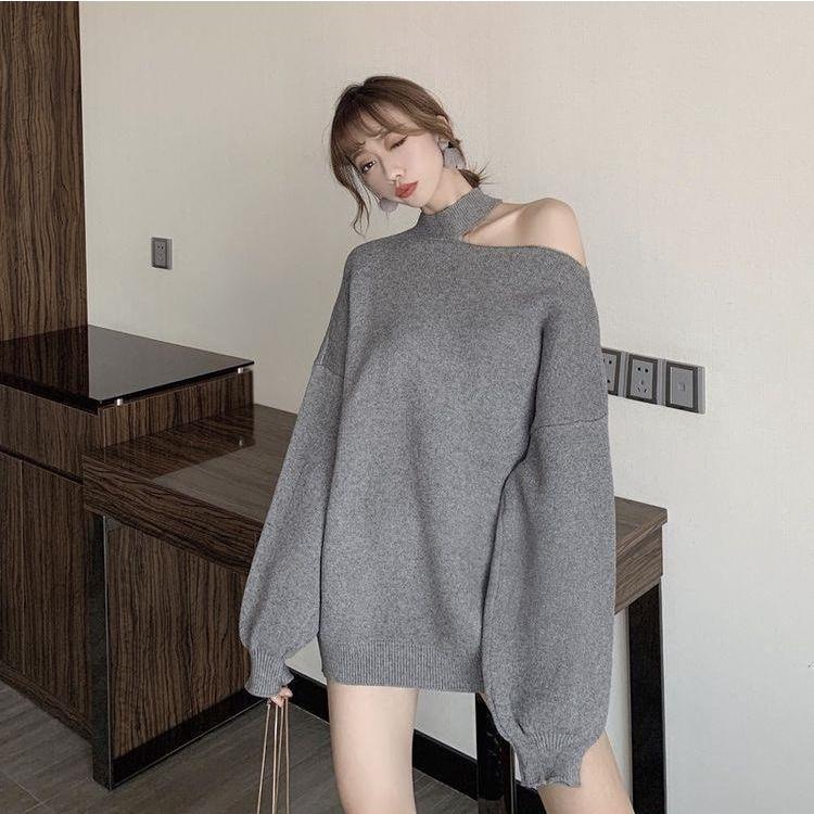 Áo Nỉ Nữ Khoét Vai Dài Tay Dáng Trùm Mông Cá Tính