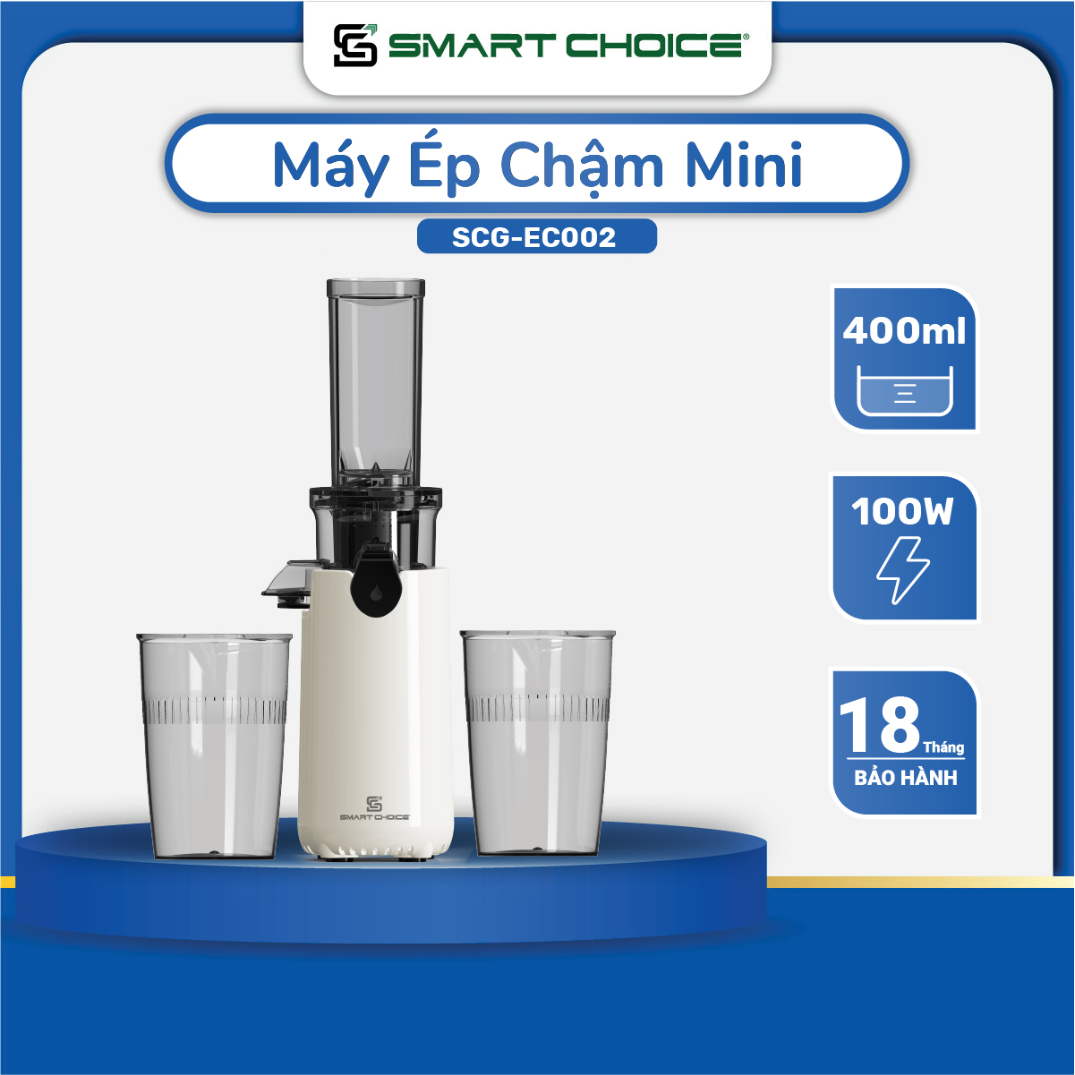 Máy Ép Chậm SmartChoice SCG-EC002 Hàng Chính Hãng, Máy Ép Trái Cây Mini Công Suất 100W Dung Tích 400ml Có Làm Kem