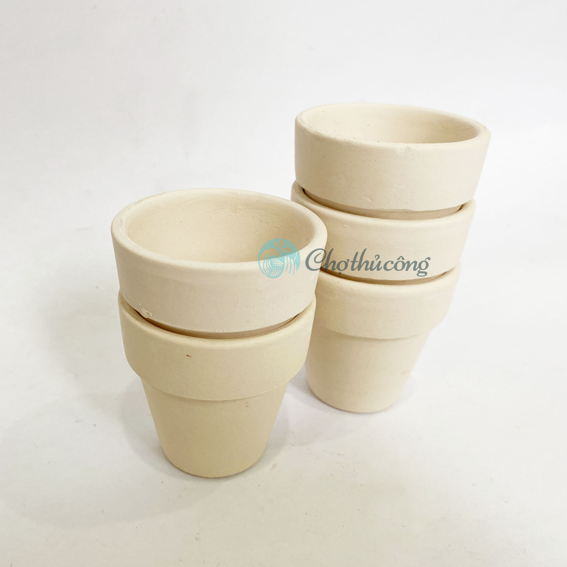 Combo 5 chậu đất nung trồng sen đá mini, xương rồng, bonsai - Chậu cây nhỏ để bàn vintage decor trang trí, chậu vân mây loang hoặc trắng