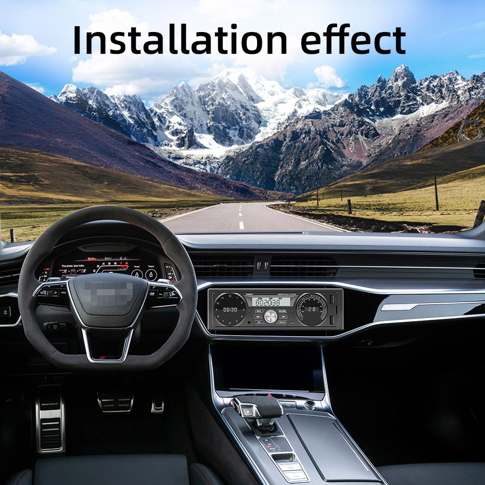 Car Stereo Receiver Single Din BT MP3 Player AM/FM Radio Support Time/Temperature Display Hands-Free Calls U-Disk/TF Card/AUX-in with Remote Controller